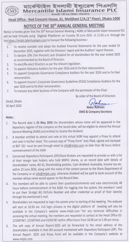 Notice of the 30th Annual General Meeting.